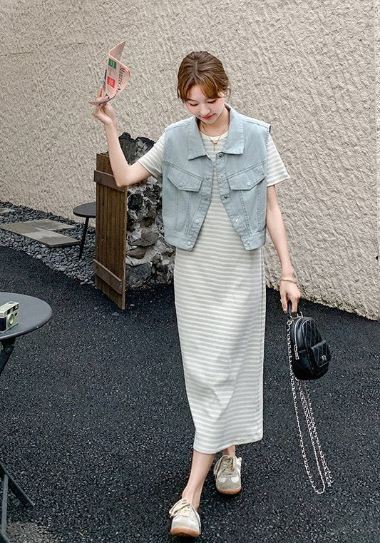 條紋牛仔套裝