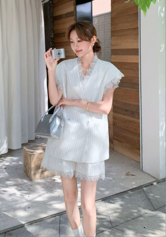 蕾絲條紋西服套裝