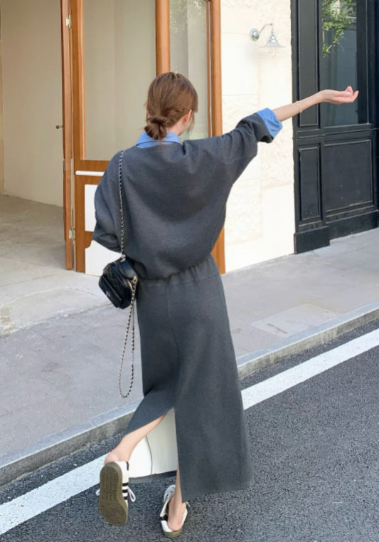Faux two-piece V-neck suit