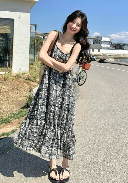 黑色民族風吊帶裙