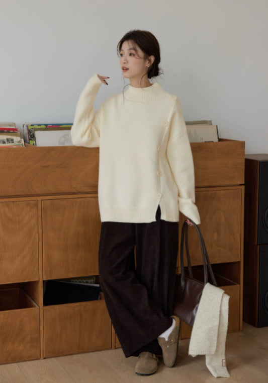 slanted button sweater