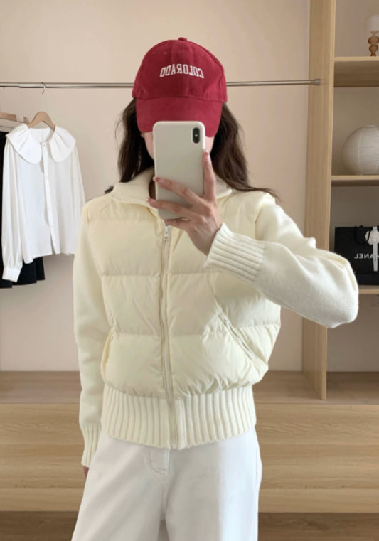 Knitted patchwork down jacket