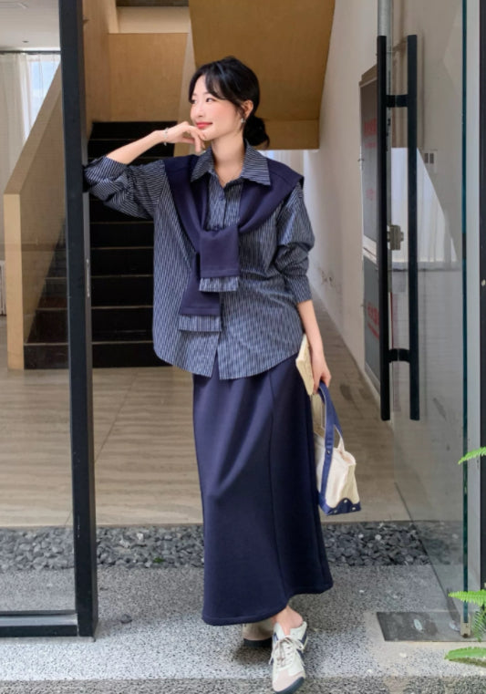 深藍襯衫套裝