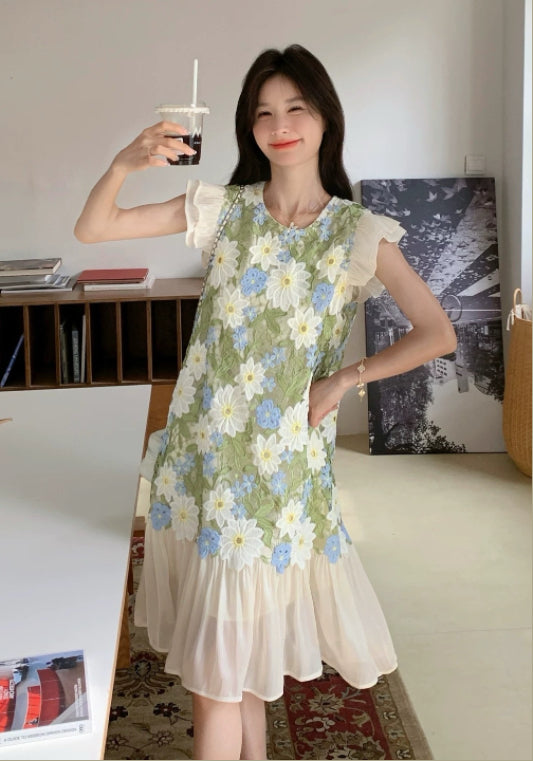 藝術花拼接裙