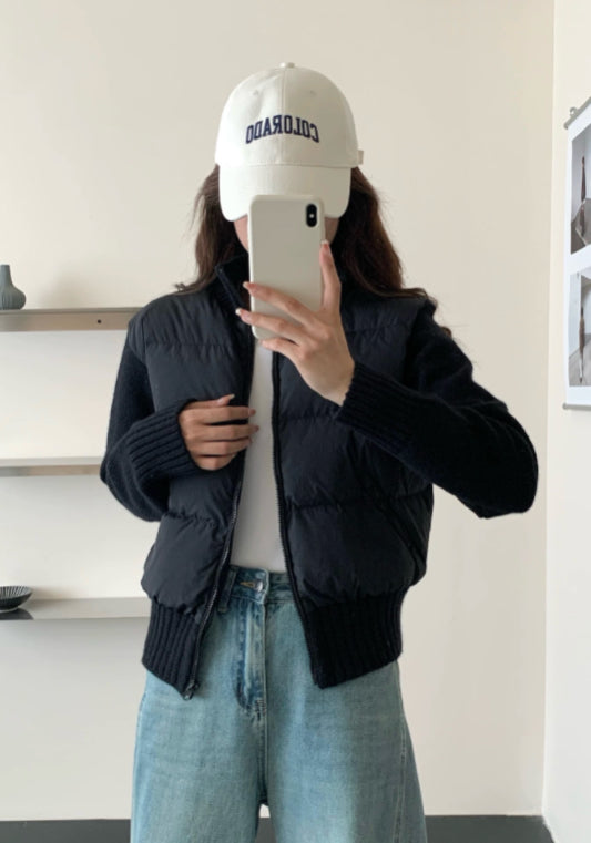 Knitted patchwork down jacket