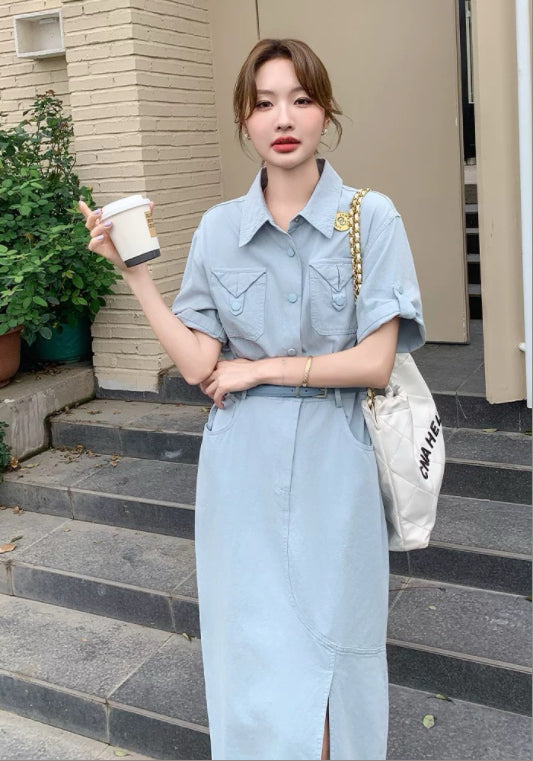 藍色工裝裙