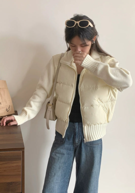 Knitted patchwork down jacket