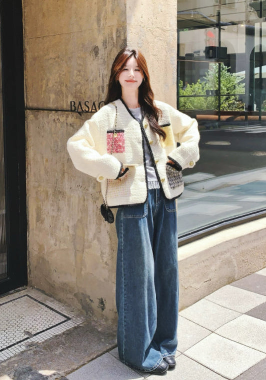 撞色口袋小香風外套