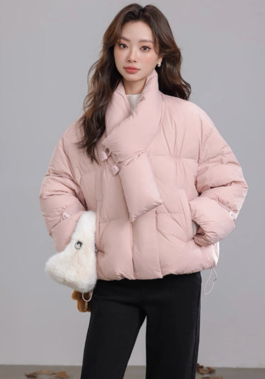 Scarf-collar down jacket