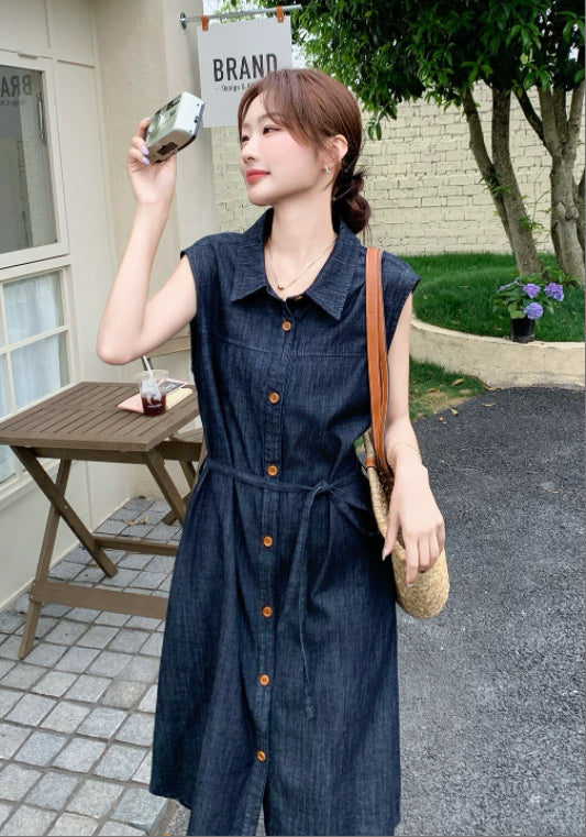 無袖收腰牛仔裙
