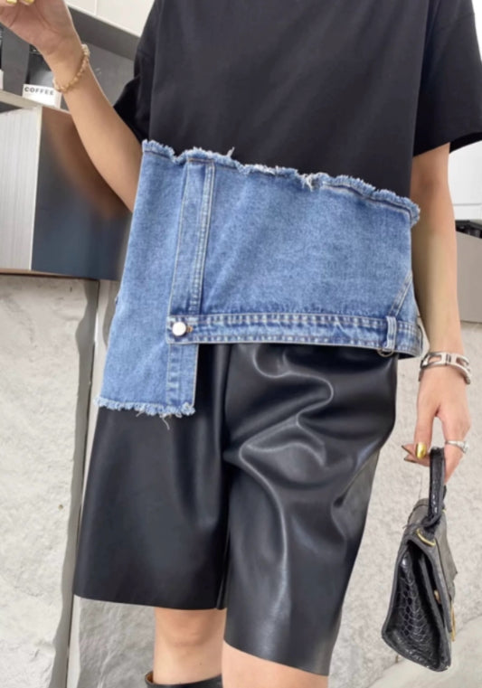 牛仔拼接上衣
