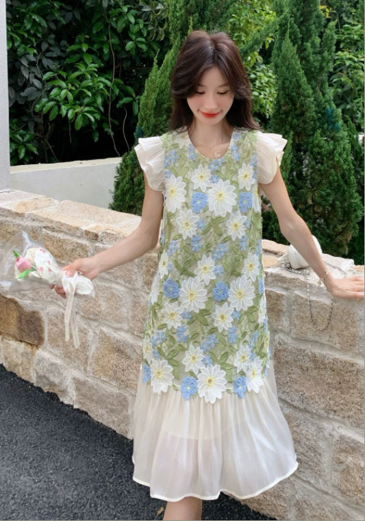 藝術花拼接裙