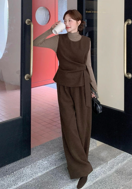 Three-piece waist-cinching vest set