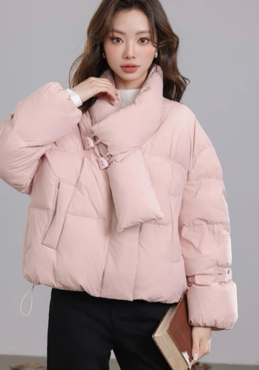 Scarf-collar down jacket