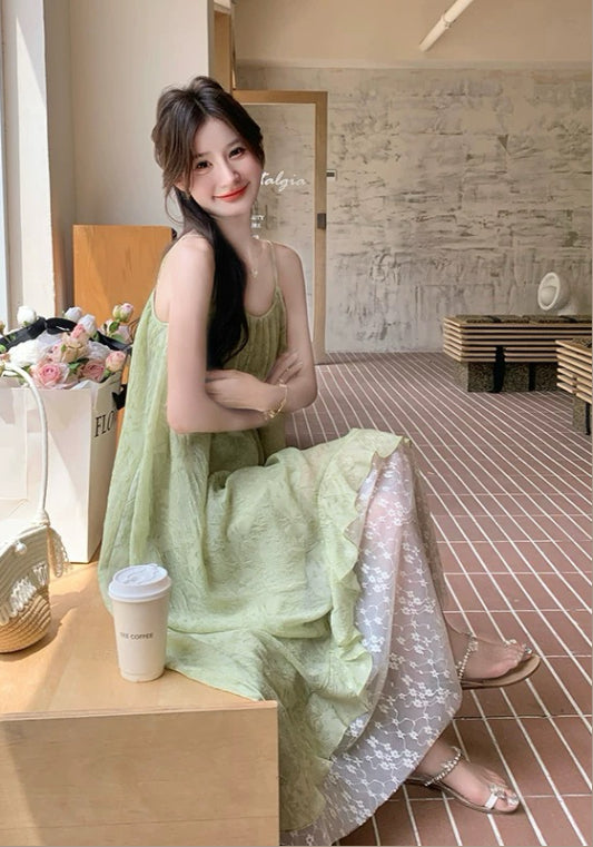 綠色拼接裙