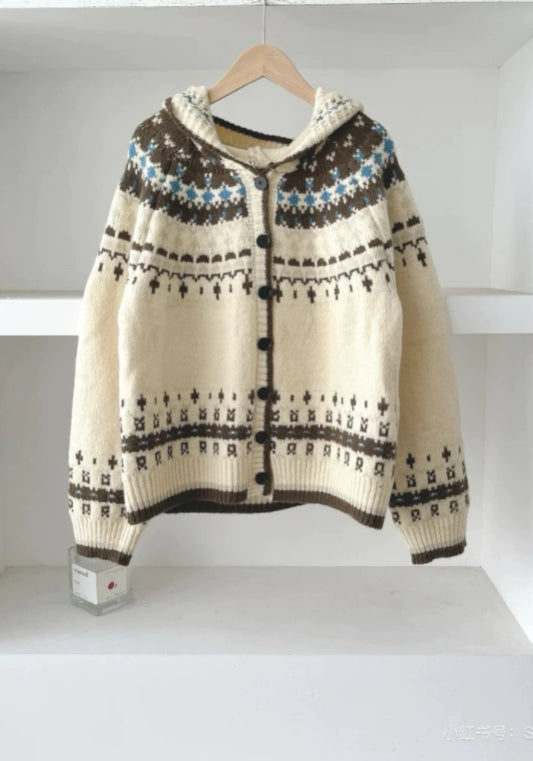 復古緹花連帽開衫