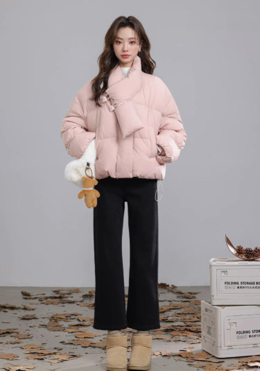 Scarf-collar down jacket