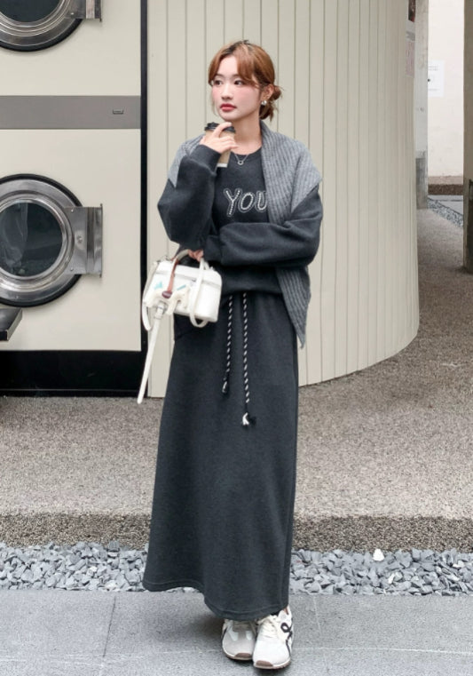 Grey sweatshirt dress set