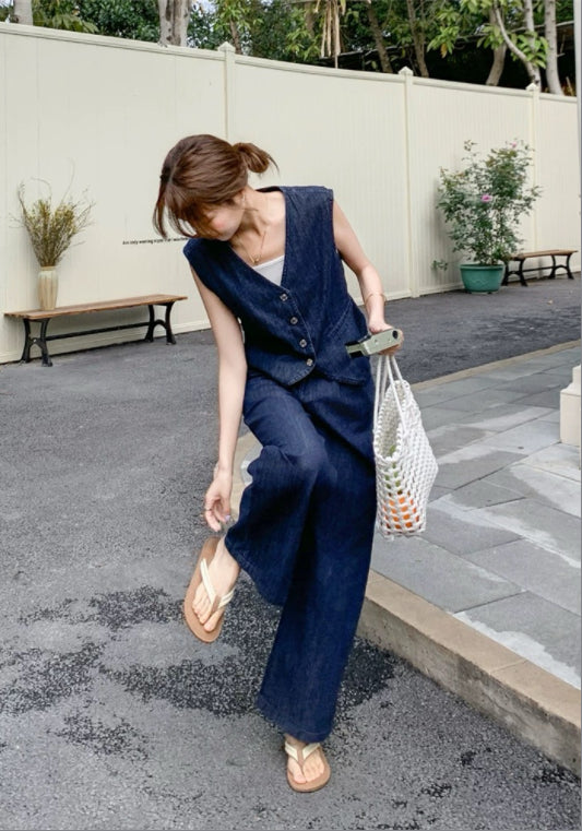 牛仔馬甲兩件套