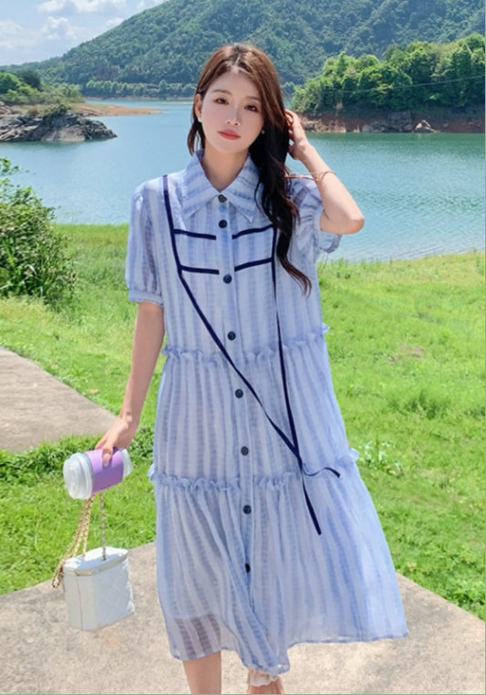 藍色條紋裙