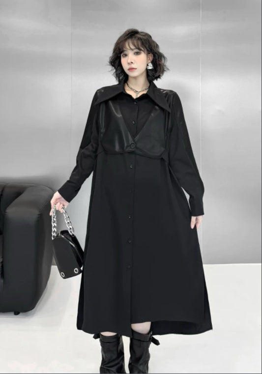 PU leather patchwork skirt