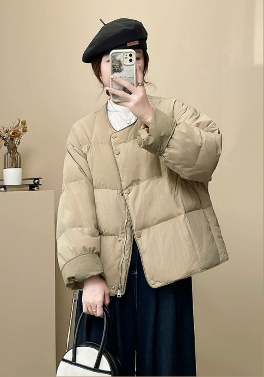 薄款撞色袖羽絨服