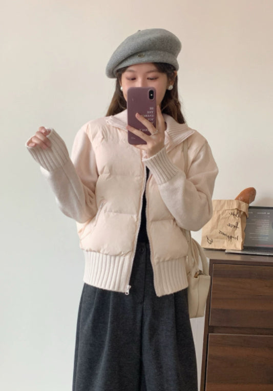 Knitted patchwork down jacket