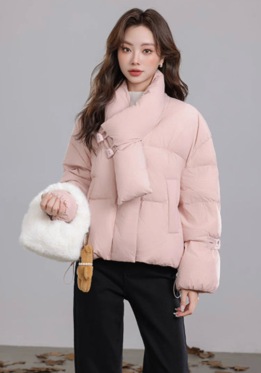 Scarf-collar down jacket