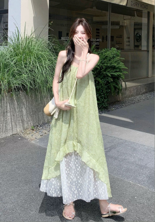 綠色拼接裙