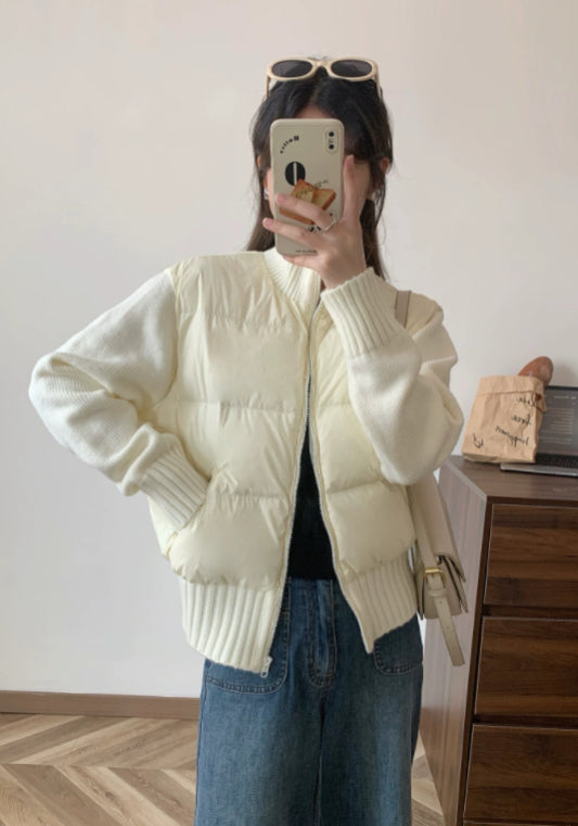 Knitted patchwork down jacket