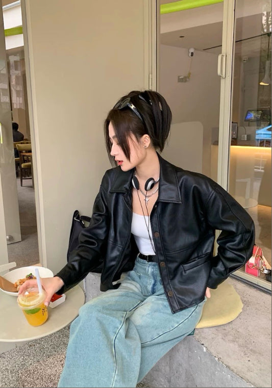 黑色PU皮外套