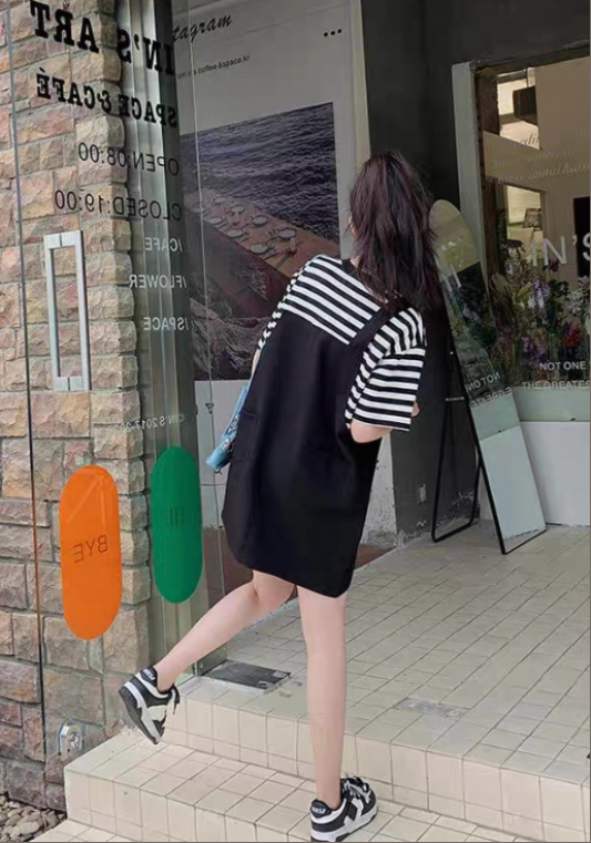 條紋拼接裙