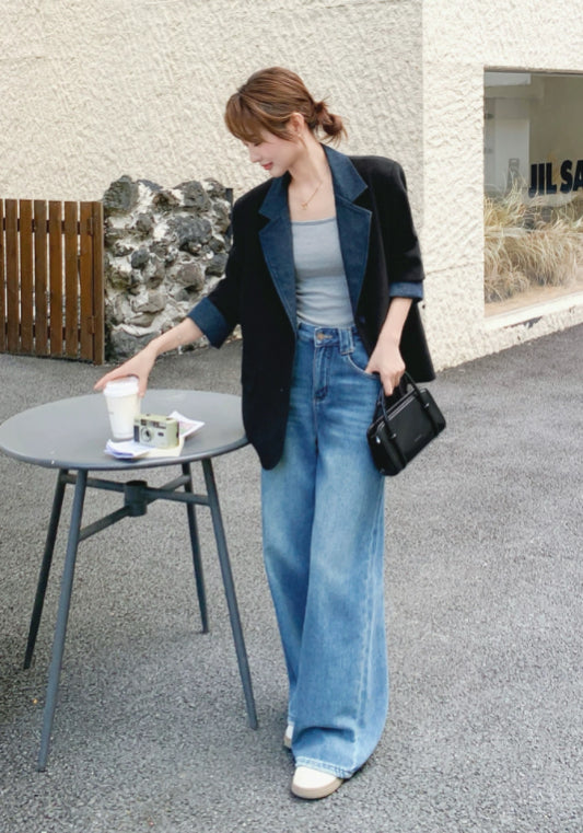 牛仔拼接西裝外套(少量現貨!爆款)