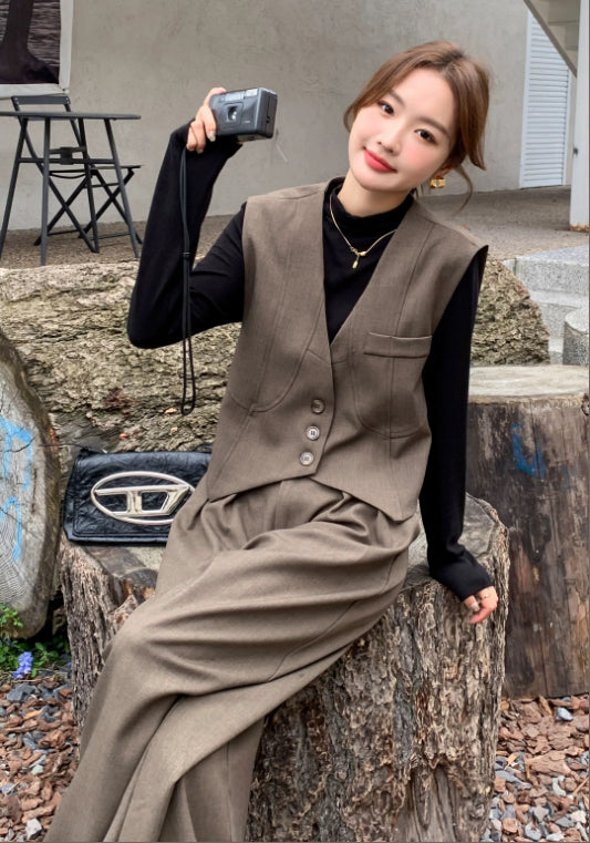 卡其馬甲三件套