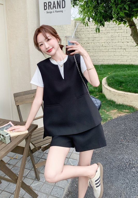 黑色假兩件套裝