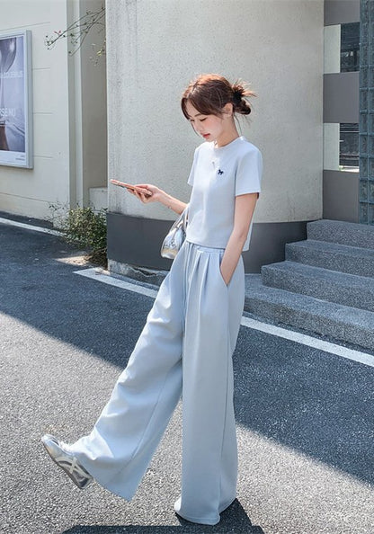 藍色休閒高腰套裝