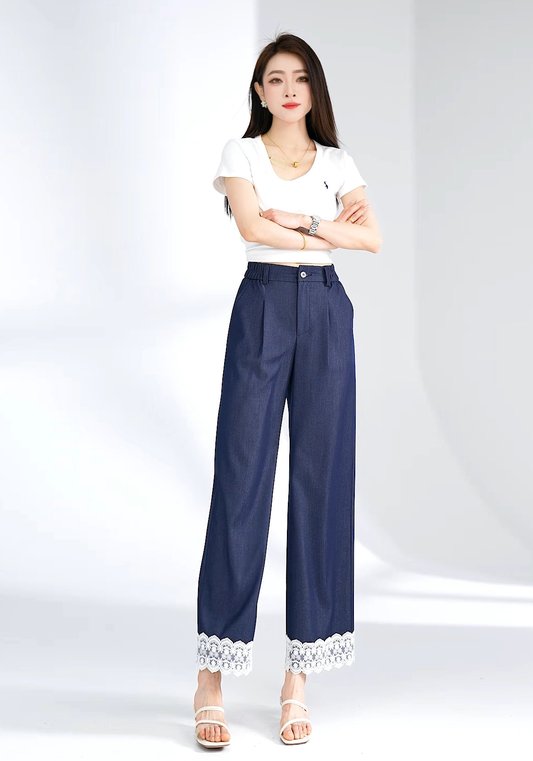 深藍蕾絲牛仔褲