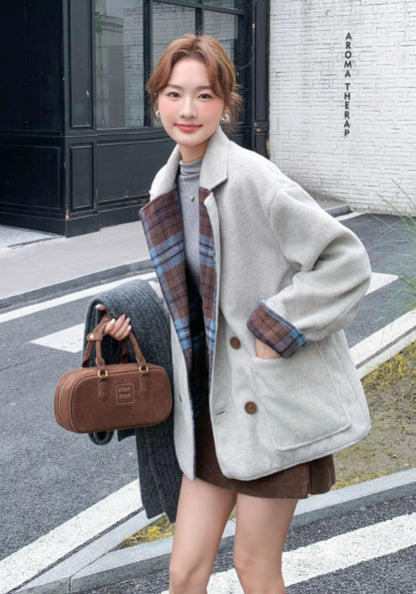Blue plaid wool coat
