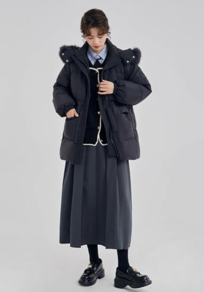 Fleece hooded down jacket