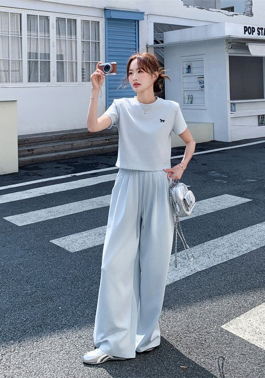 藍色休閒高腰套裝