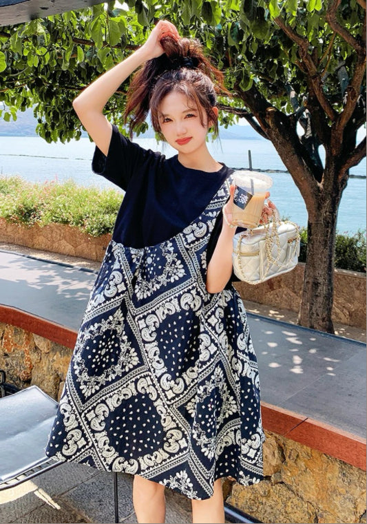 假兩件印花裙