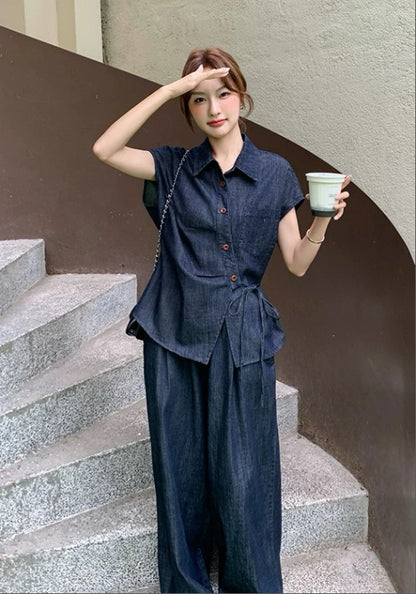 斜扣牛仔套裝