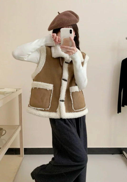 卡其羊羔毛馬甲