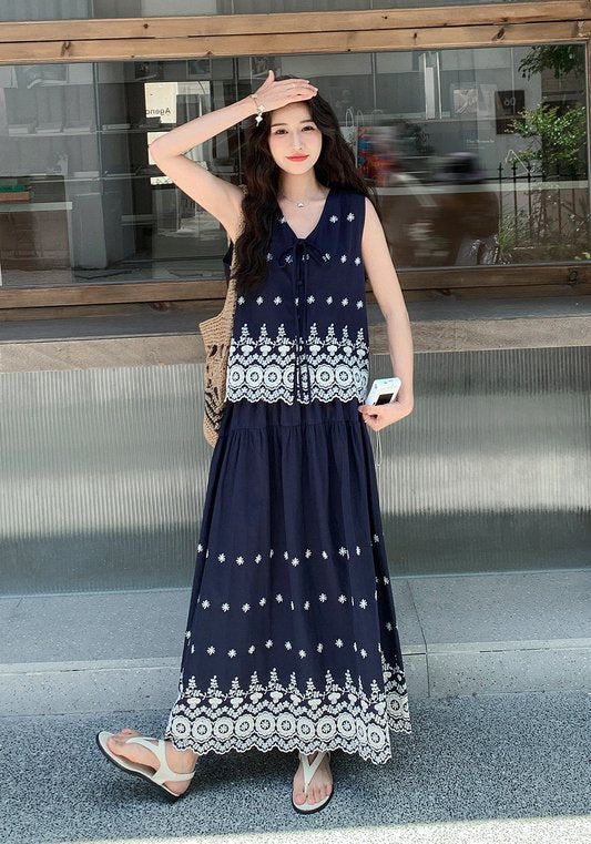 藍色刺繡套裝