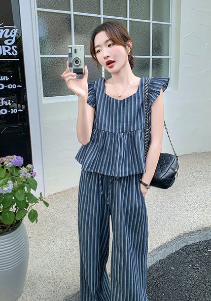 藍條紋套裝