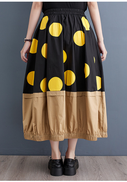 Korean style printed patchwork A-line skirt