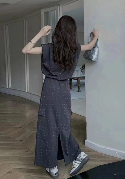 Hot diamond top + high waist skirt two-piece set