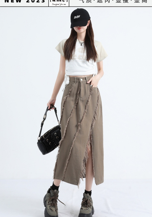 [Unruly tassel denim skirt]