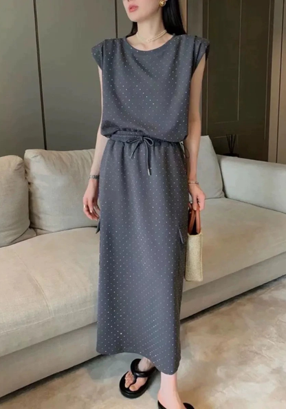 Hot diamond top + high waist skirt two-piece set