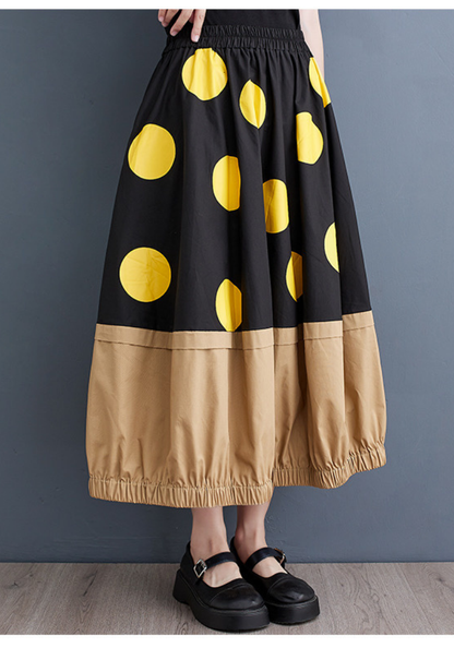 Korean style printed patchwork A-line skirt